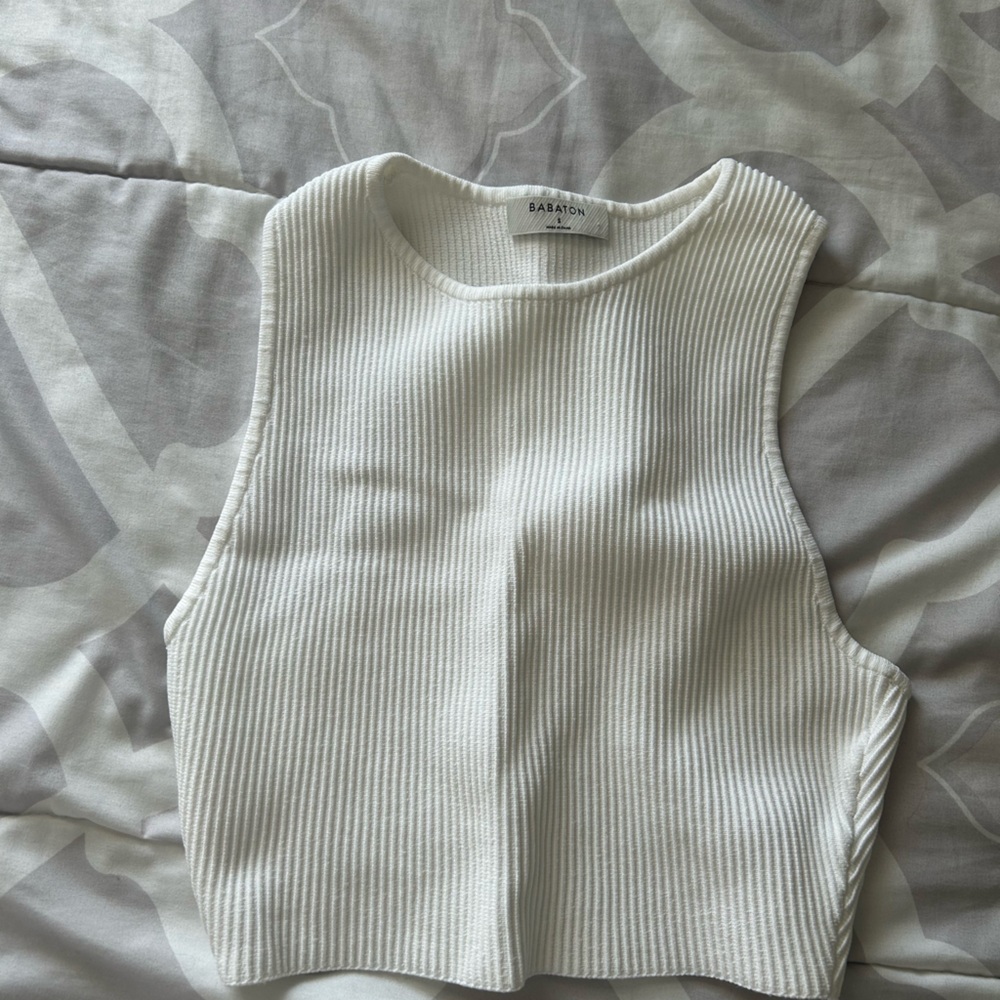 Aritzia Babaton Cream Ribbed Tank Top